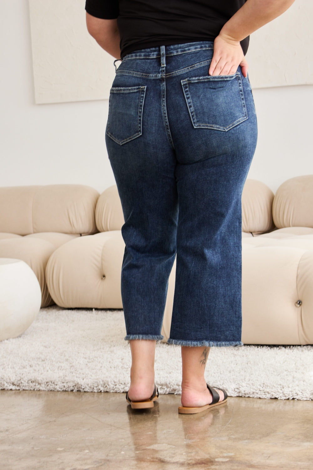 RFM Full Size Tummy Control High Waist Raw Hem Distressed Jeans Trandify deal