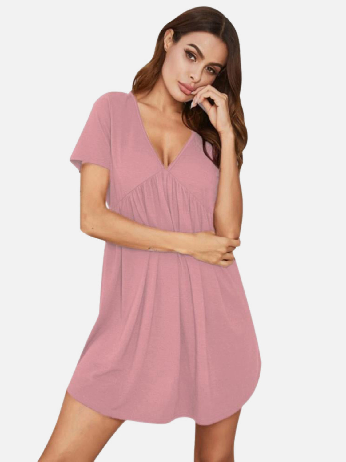 V-Neck Short Sleeve Lounge Dress Trandify Deal