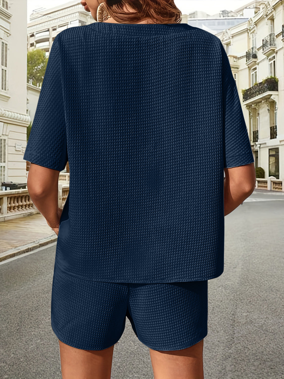 Waffle-Knit Half Sleeve Top and Shorts Set Trandify deal