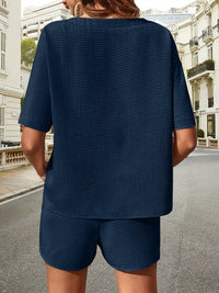 Waffle-Knit Half Sleeve Top and Shorts Set Trandify deal
