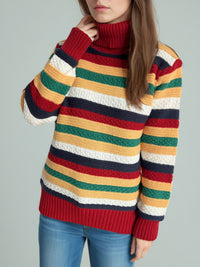 Contrast Stripes Turtleneck Long Sleeve Sweater Trandify Deal