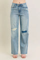 Judy Blue Destroyed Knee Patch Jeans women's straight leg destroyed detail denim