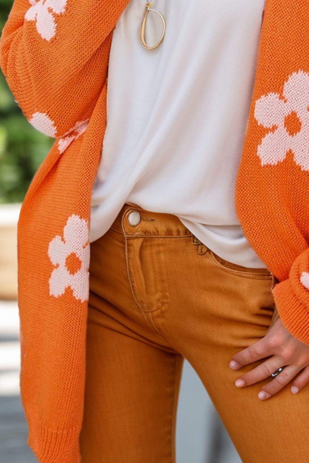 Flower Open Front Long Sleeve Cardigan Trandify Deal