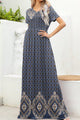 Printed Round Neck Short Sleeve Maxi Dress Trandify deal