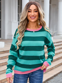 Angel wings Striped Round Neck Dropped Shoulder Sweater Trandify Deal