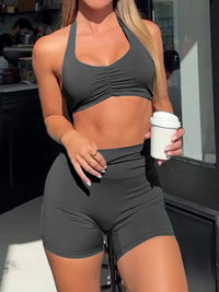 Breathable workout clothes for women – adjustable halter neck cami and shorts set