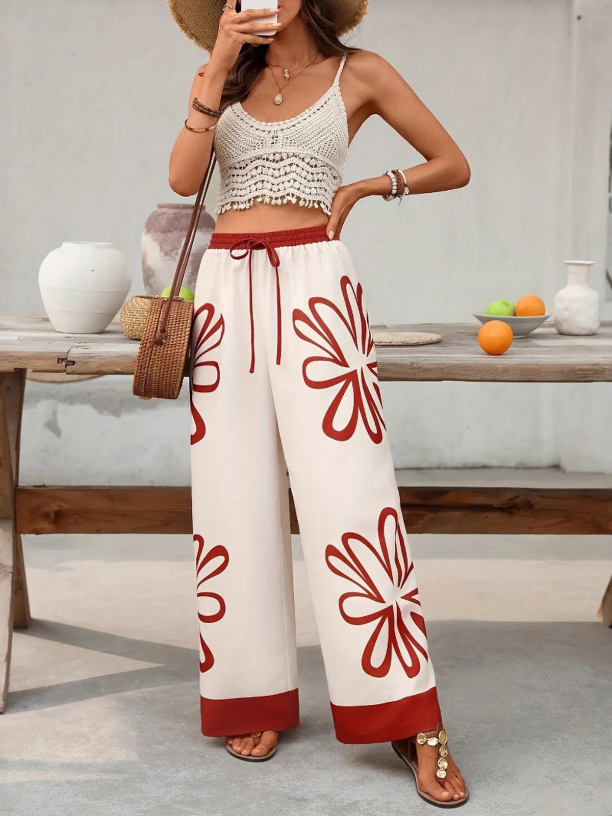 Boho Floral Print Wide Leg Pants for Women – Summer Beach Palazzo Lounge Pants