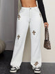 Leopard Cross Detail Straight Leg Jeans for Women – Bold Leopard Print Back Pocket, Premium Denim, Flattering Straight-Leg Fit