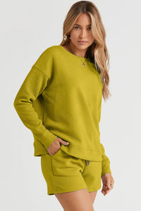 Double Take Full Size Texture Long Sleeve Top and Drawstring Shorts Set Trandify Deal