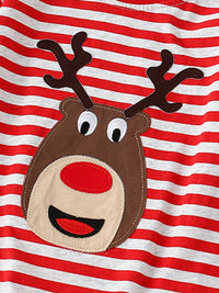 Kids Reindeer Tee - Striped Long Sleeve Holiday Top