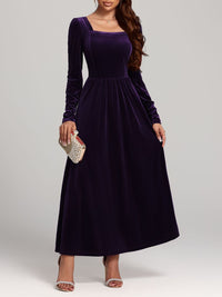 Velvet Square Neck Long Sleeve Dress Trandify Deal