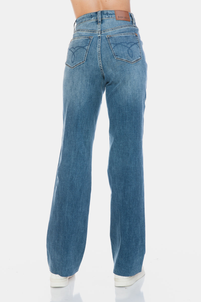 Judy Blue Full Size Tummy Control Cut Raw Hem Straight Jeans - Trandify Deal