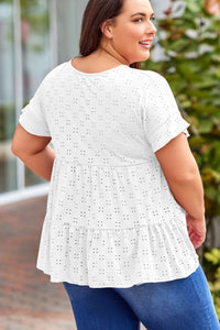 Plus Size Eyelet Round Neck Short Sleeve Blouse Trandify deal