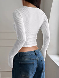 Ribbed Long Sleeve Crop Top for Women