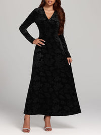 Rose Print V-Neck Long Sleeve Dress Trandify Deal