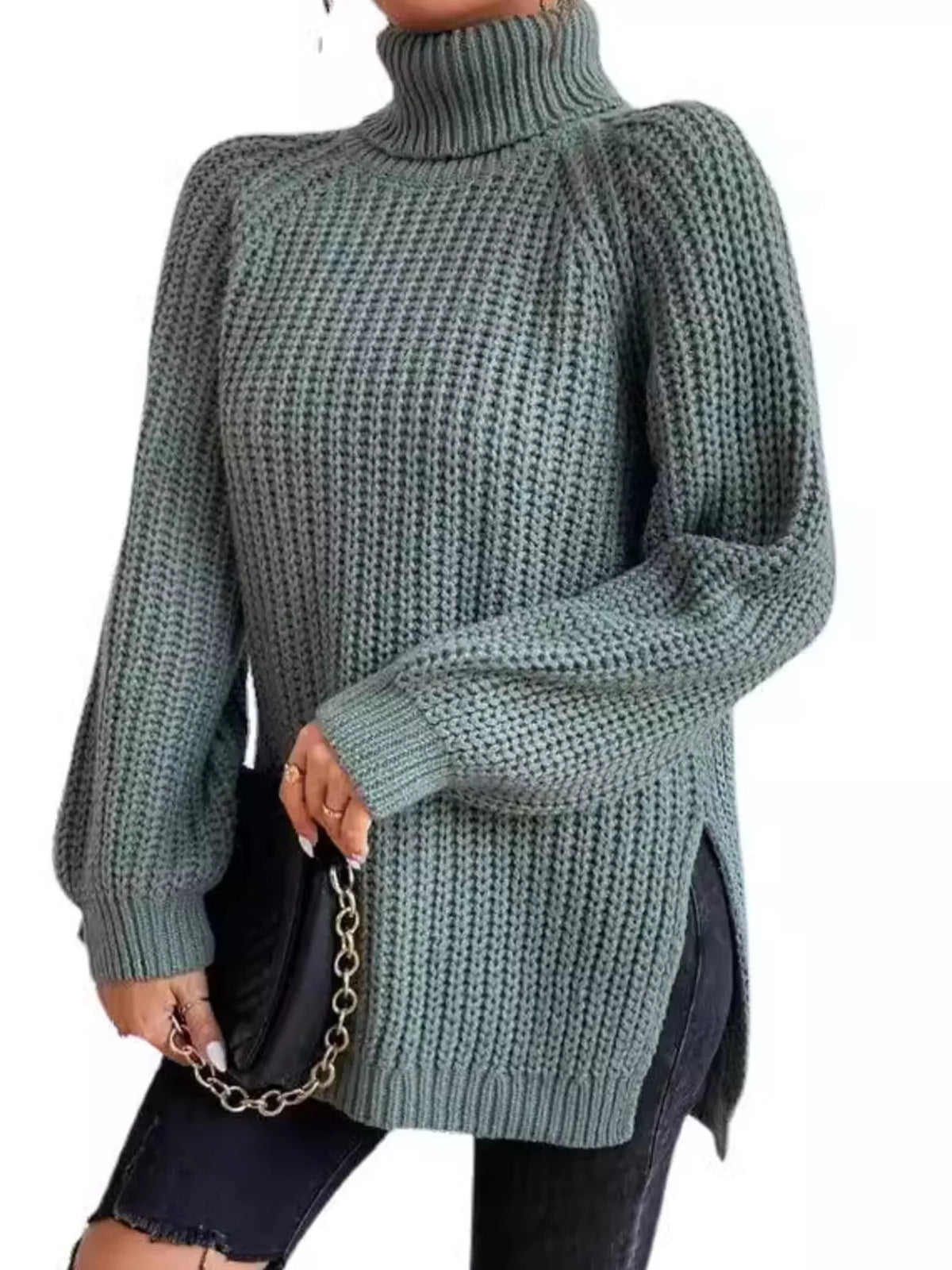 Plus Size Turtleneck Sweater - Ribbed Long Sleeve Top