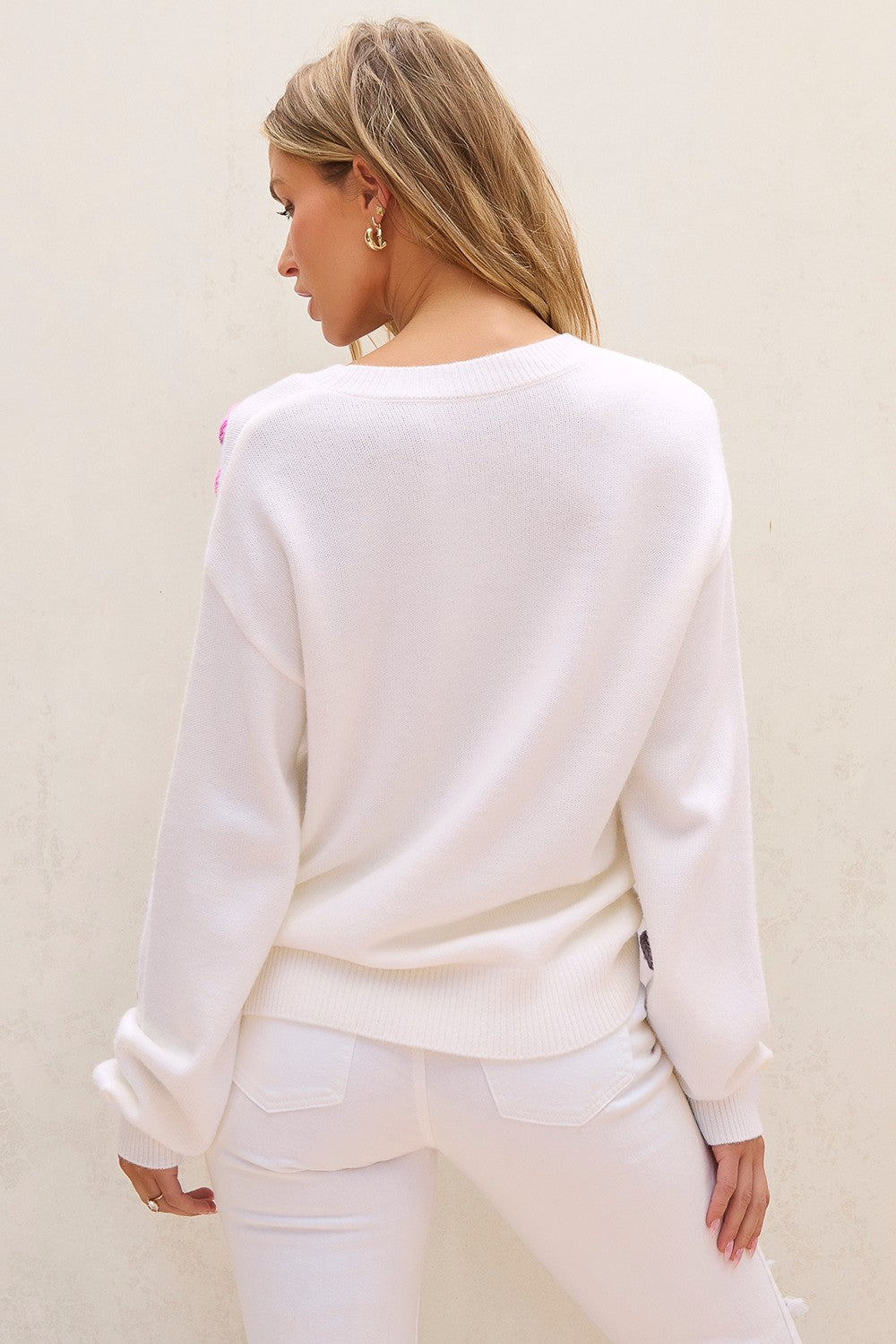 Crochet Flower Round Neck Long Sleeve Sweater Trandify Deal
