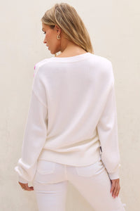 Crochet Flower Round Neck Long Sleeve Sweater Trandify Deal