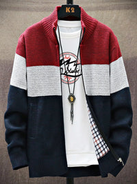 Men's Plus Size Color Block Zip-Up Cardigan – Trendy Sweater for Big & Tall