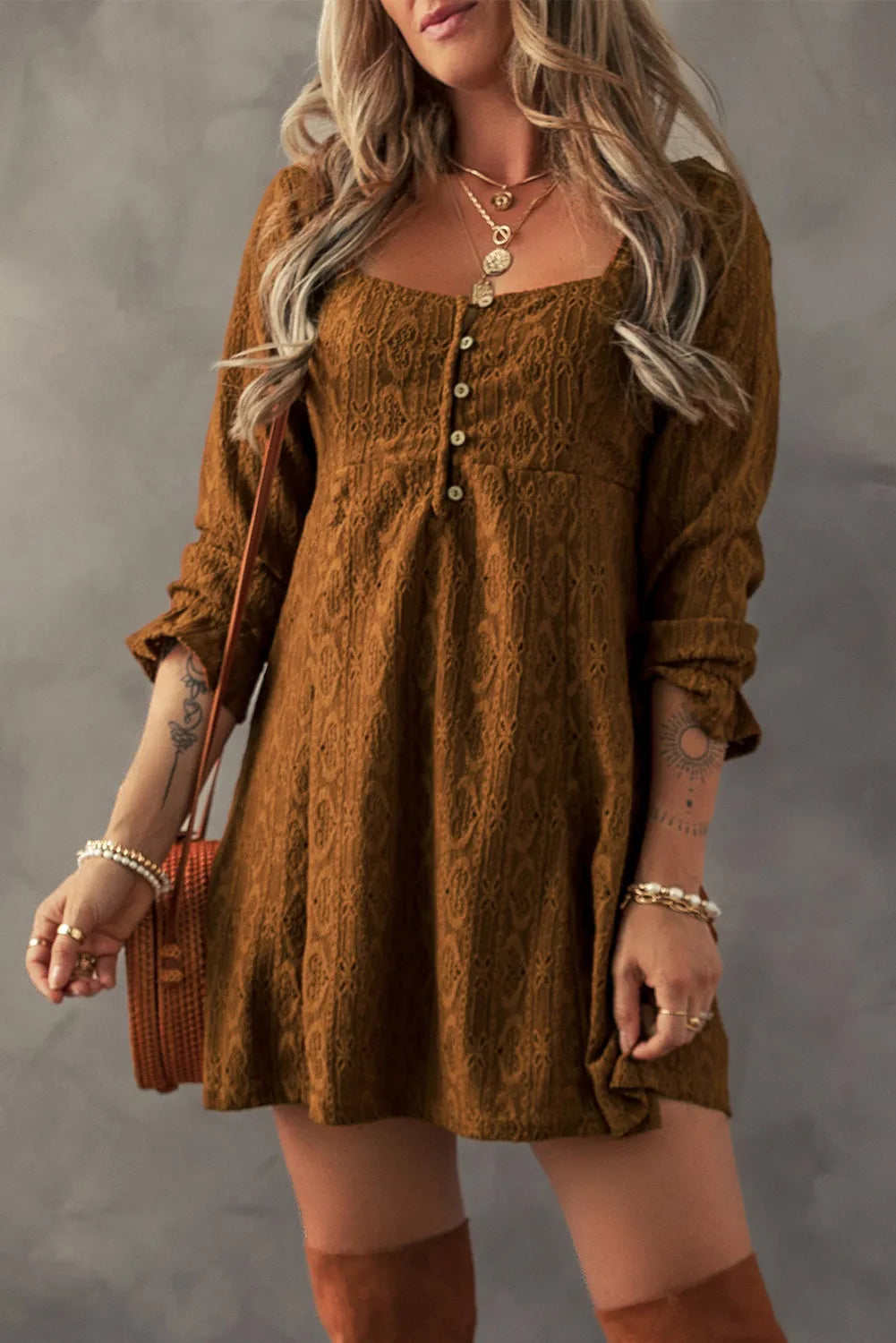 Textured Square Neck Mini Dress Trandify Deal