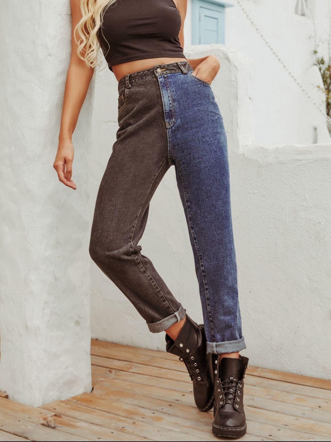 Comfortable Mid-Rise Two-Tone Jeans for Women