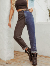 Comfortable Mid-Rise Two-Tone Jeans for Women