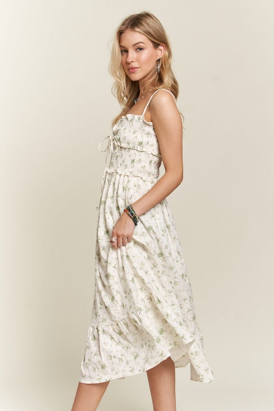 ADORA Smocked Floral Sweetheart Neck Cami Dress Trandify Deal