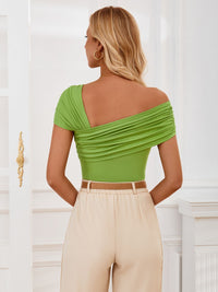 Asymmetrical Neck Short Sleeve T-Shirt Trandify deal