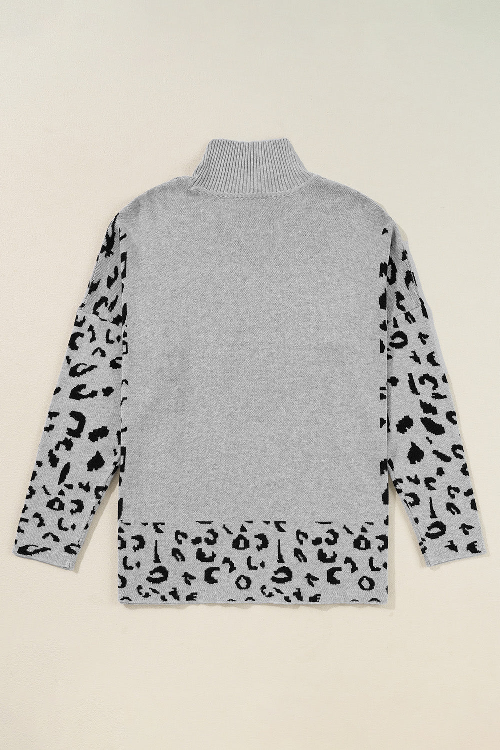Slit Leopard Mock Neck Dropped Shoulder Sweater Trandify Deal