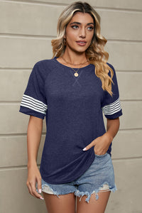 Striped Round Neck Short Sleeve T-Shirt Trandify deal