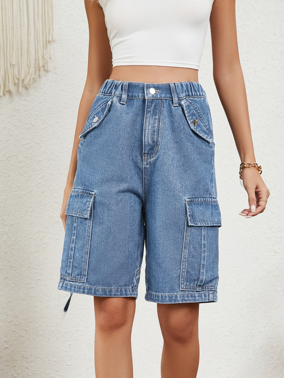 High Waist Denim Shorts with Pockets Trandify deal