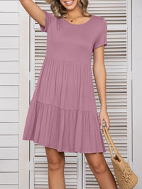 Round Neck Short Sleeve Mini Tee Dress Trandify deal