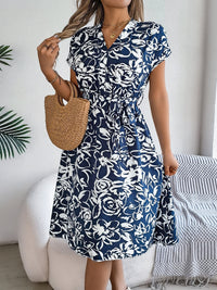 Printed V-Neck Short Sleeve Dress Trandify deal