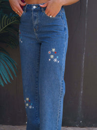 Embroidered Straight Jeans with Pockets Trandify deal