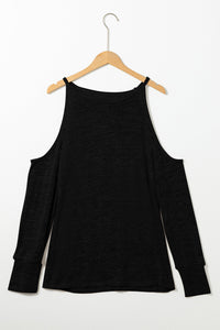 Round Neck Cold Shoulder Long Sleeve Top Trandify Deal