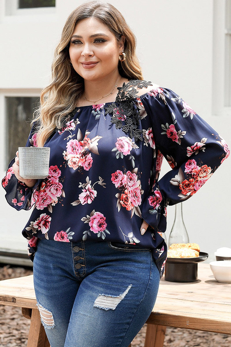 Plus Size Floral Flounce Sleeve Blouse Trandify deal