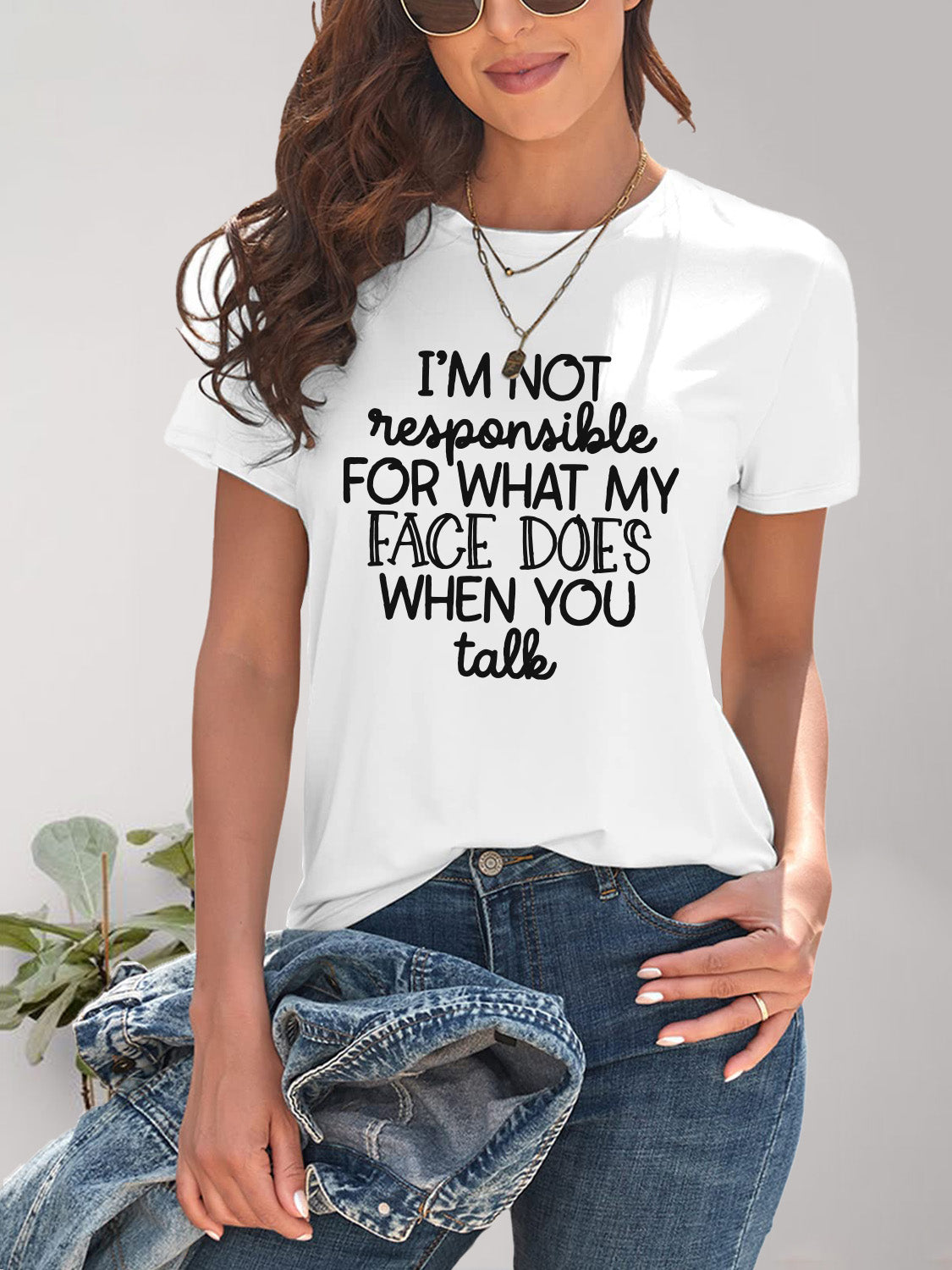 Letter Graphic Round Neck Short Sleeve T-Shirt Trandify deal