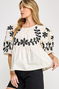 Floral Peplum Blouse for Women – Trendy Puff-Sleeve Top for Summer Outfits