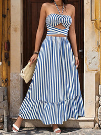 Women’s Striped Halter Neck Cami & Skirt Set – Summer Boho Outfit