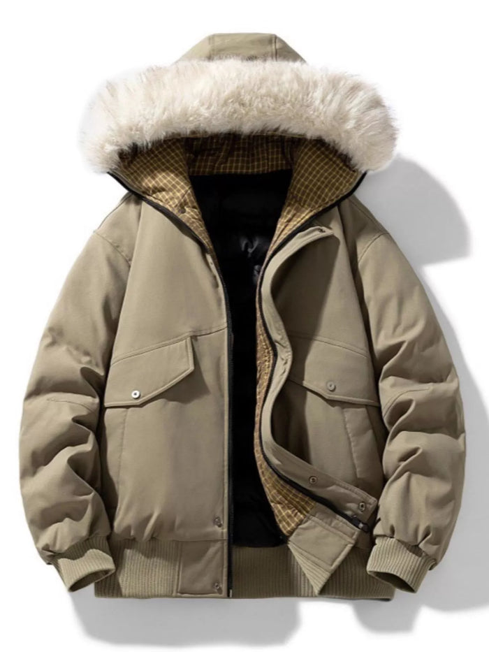 Plus Size Men's Winter Coat with Fur Hood - Trandifydeal