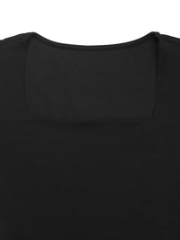 Black Square Neck Puff Sleeve Dress with Mesh Ruffle Hem