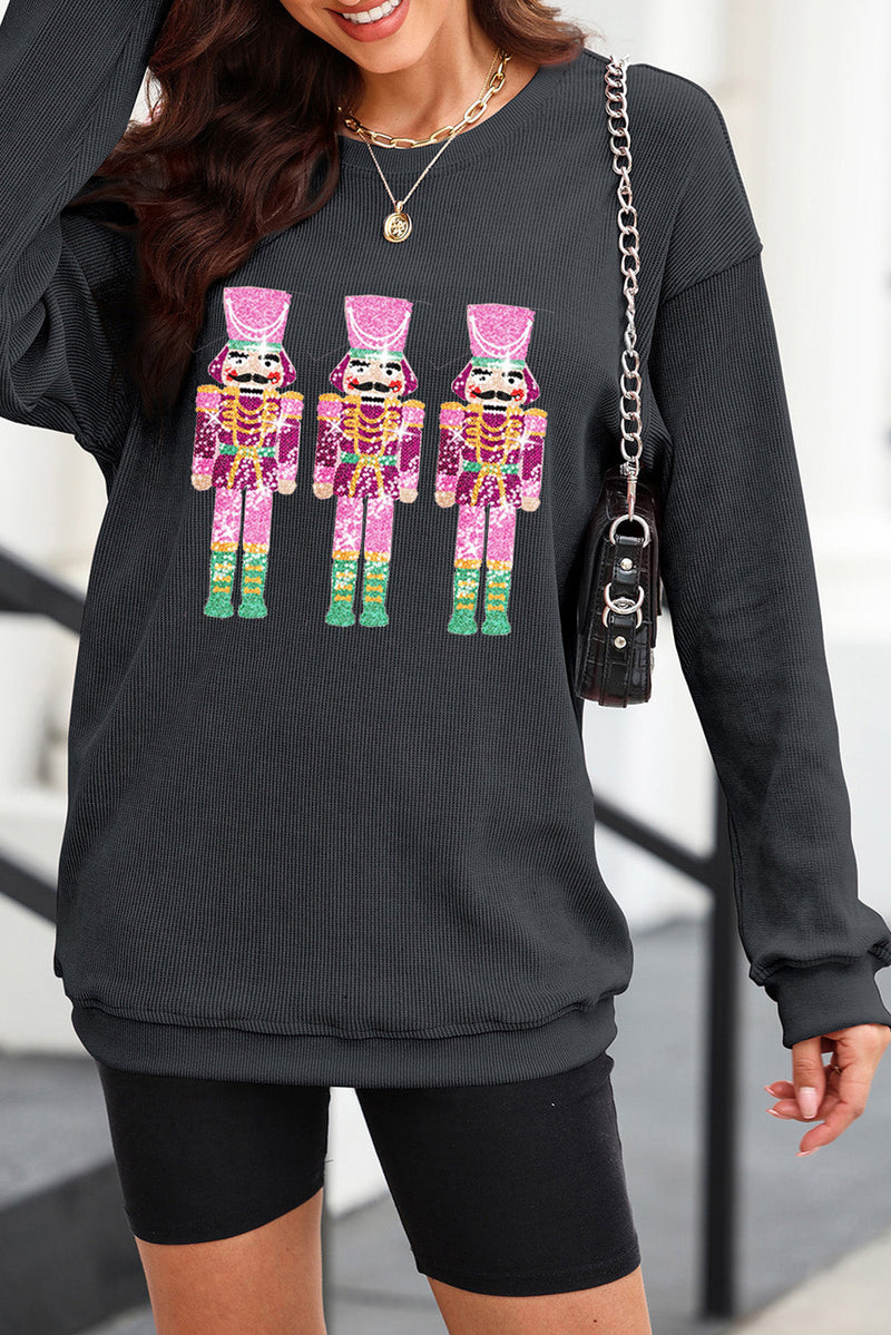 Sequin Nutcracker Round Neck Long Sleeve Sweatshirt Trandify Deal