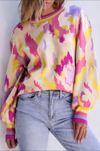 Contrast Round Neck Long Sleeve Sweater Trandify deal