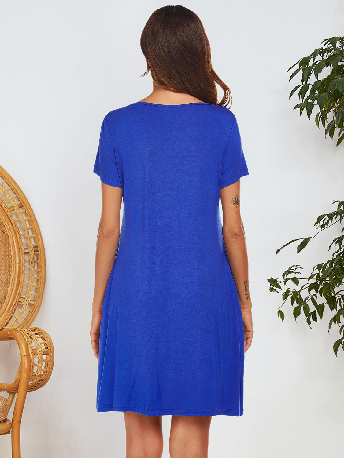 Notched Short Sleeve Mini Lounge Dress Trandify Deal