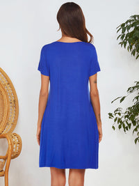 Notched Short Sleeve Mini Lounge Dress Trandify Deal