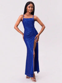 Slit Sequin Square Neck Spaghetti Strap Dress Trandify Deal