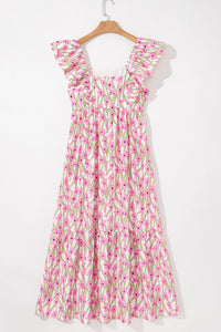 Boho Floral Print Dress with Elastic Waistband