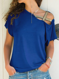 Asymmetrical Neck Short Sleeve T-Shirt Trandify Deal