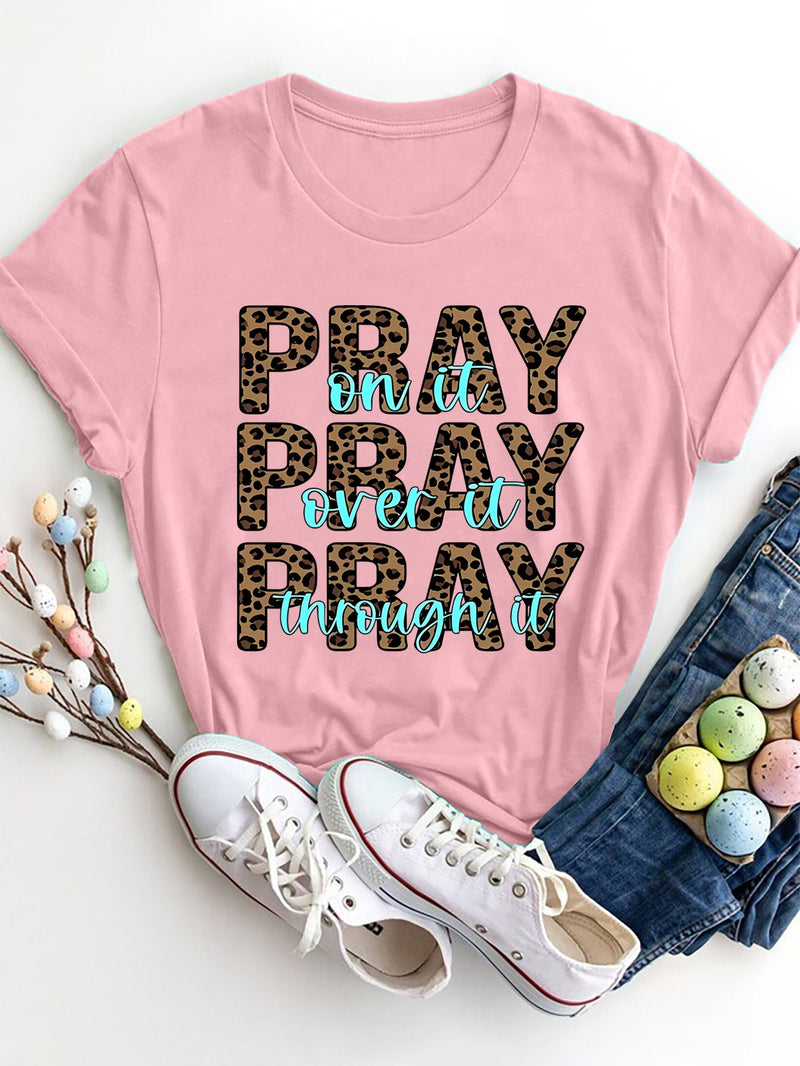 Letter Graphic Round Neck Short Sleeve T-Shirt Trandify deal