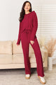 Basic Bae Full Size Ribbed Drawstring Hooded Top and Straight Pants Set Trandify Deal